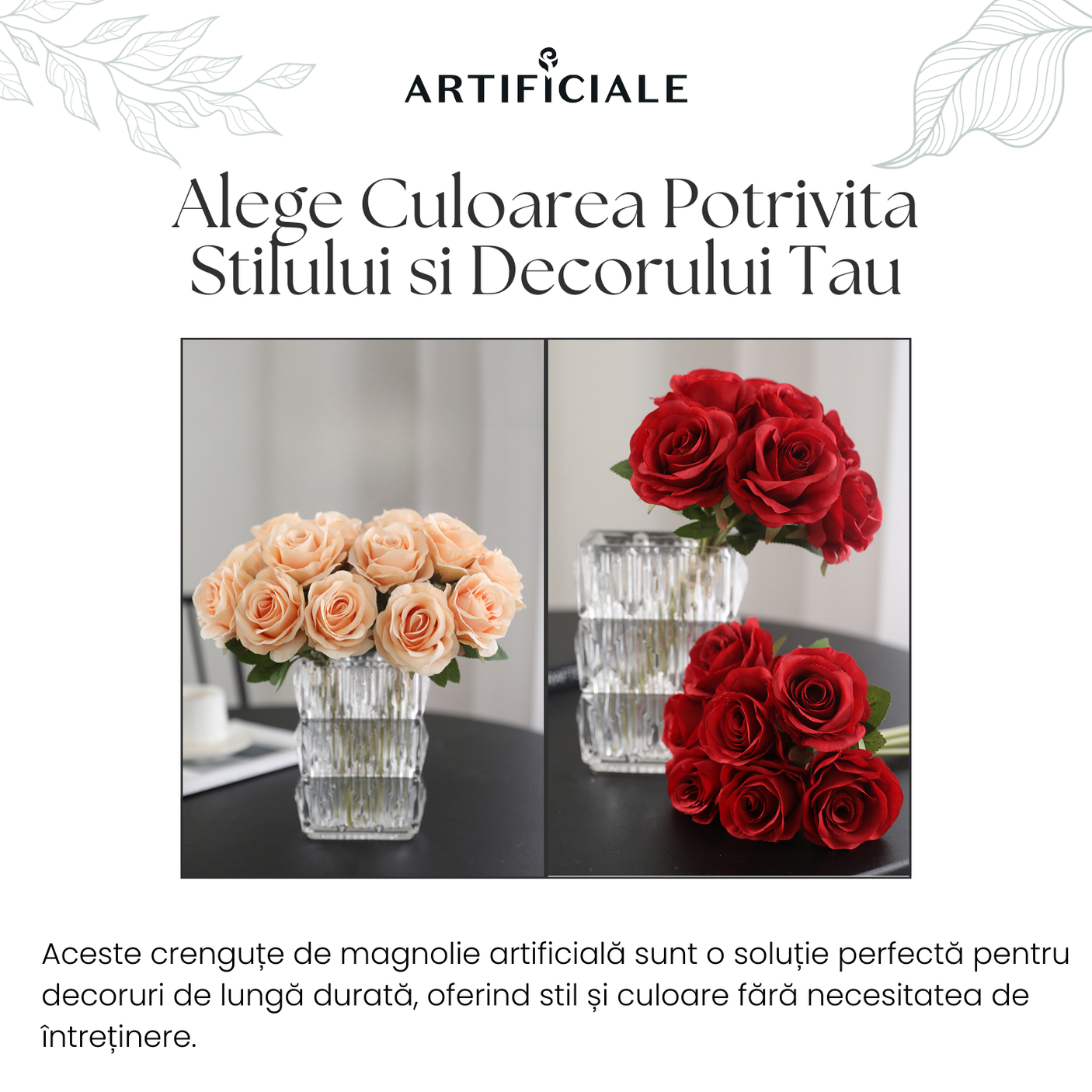 Buchet de Trandafiri Artificiali - 7 Fire, 38 cm, Rosu sau Roz - Eleganta și Rafinament pentru Decorul Tau