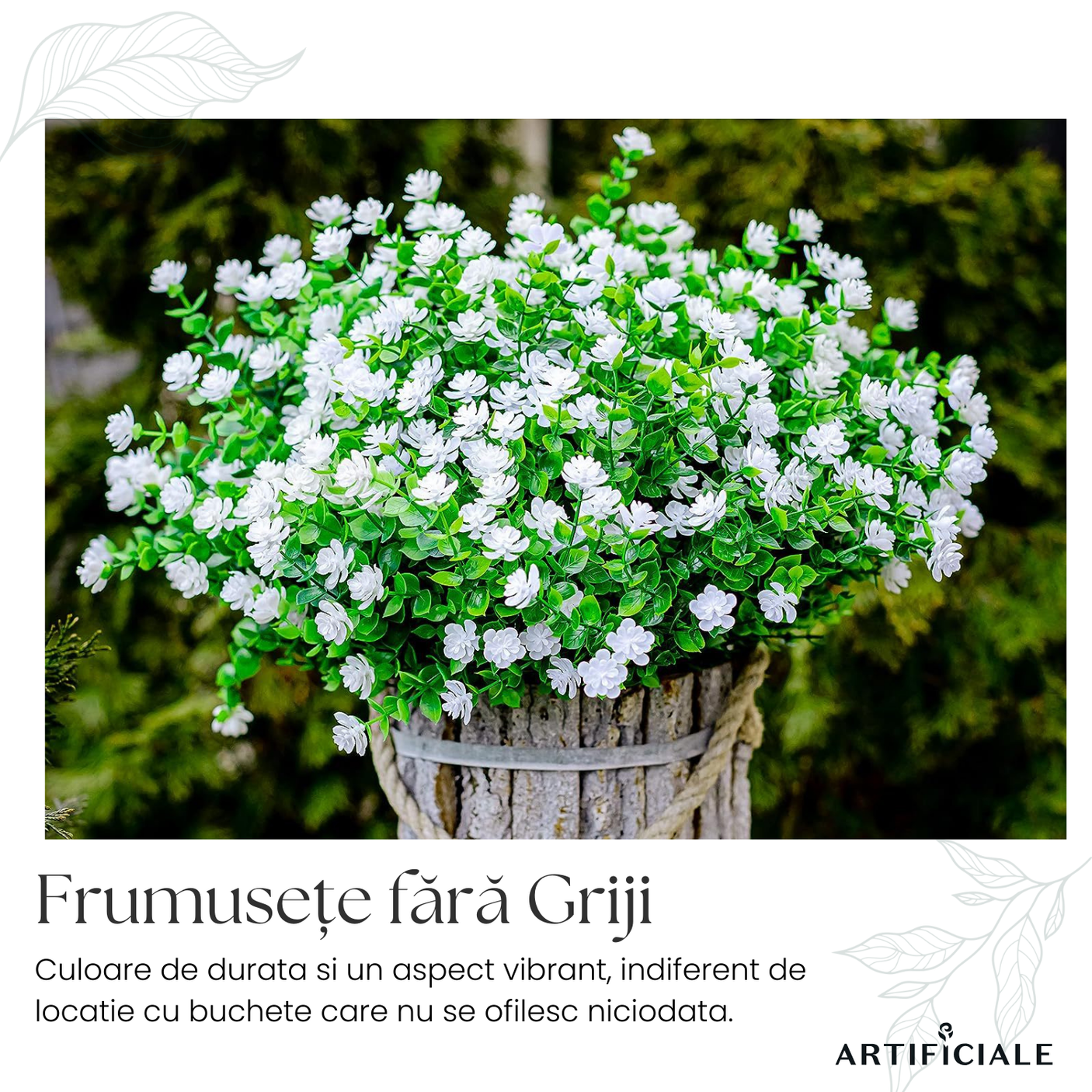 Buchet de Flori Artificiale Rezistente la UV - 5 Fire, 35 cm, Disponibil în 7 Culori (Alb, Violet, Galben, Roșu, Roz, Portocaliu, Roz Intens)