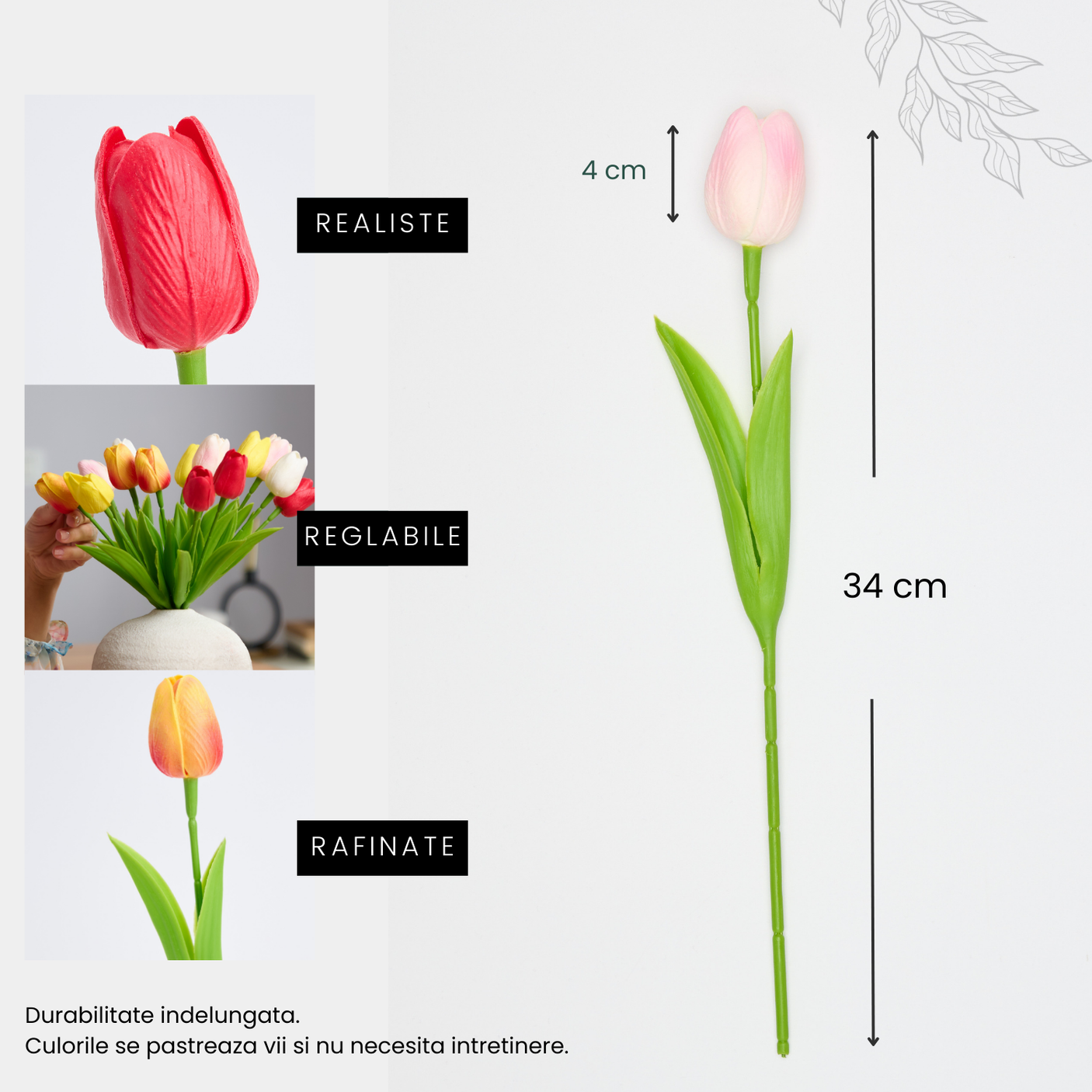 Buchet 20 Fire Lalele Artificiale Multicolore - Realist și Elegant, Ideal pentru Decoruri Vesele
