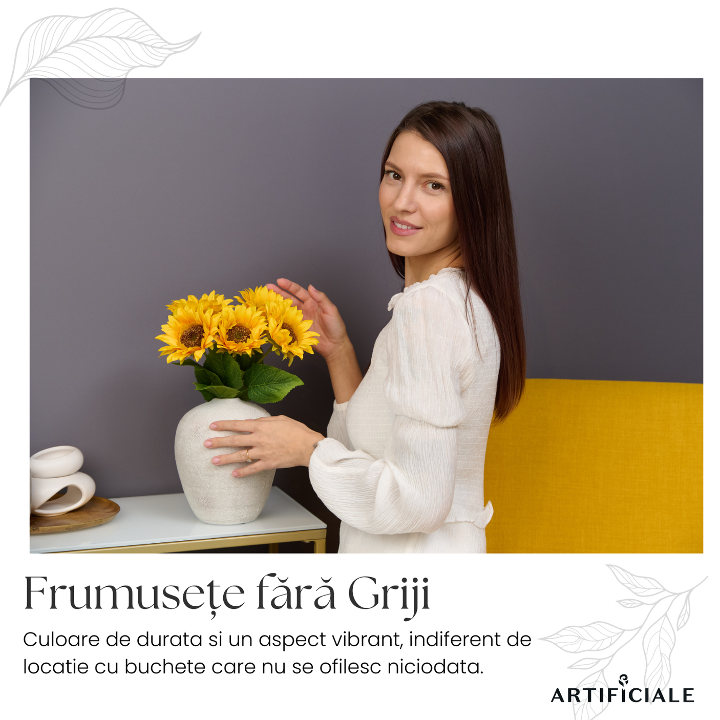 Buchet de Flori Artificiale Floarea-Soarelui - 45 cm, Disponibil în Culoare Galbenă - Opțiuni de 3 sau 5 Fire