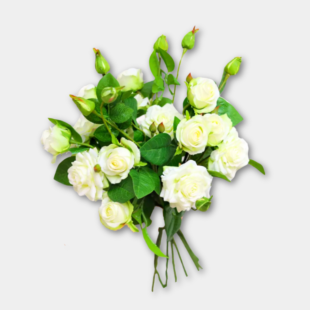 Trandafiri Artificiali Realisti – Alb sau Roz, 1, 3 sau 5 fire, 5 flori pe fir