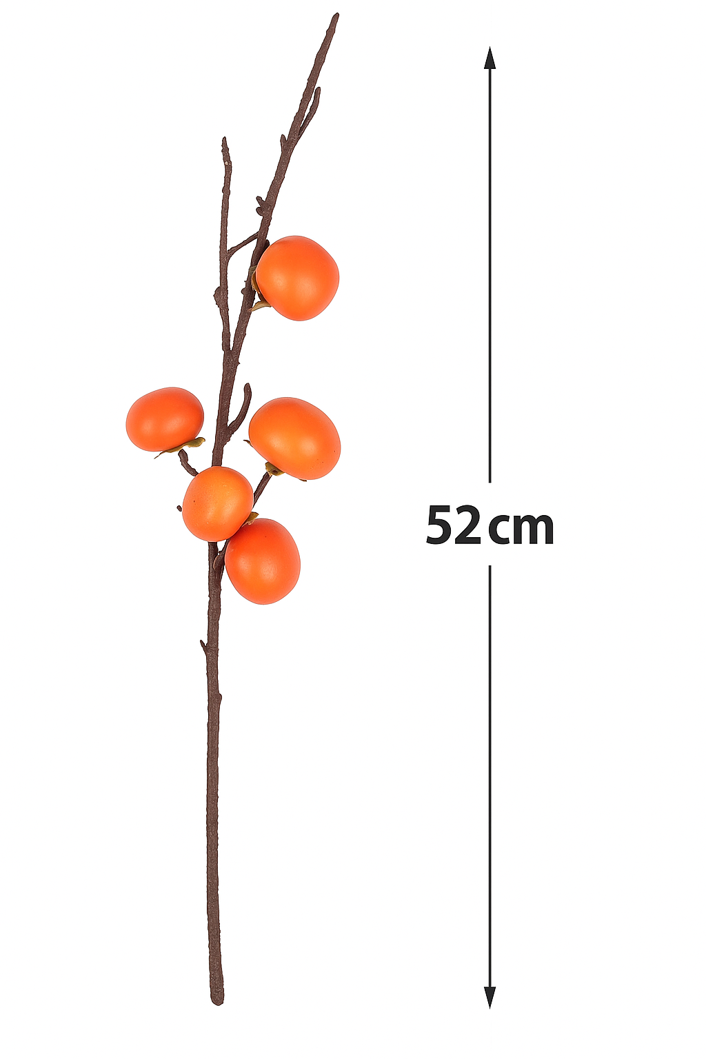 Buchet de 5 Fire Fructe Decorative Persimmon (Kaki Decorativ), Portocaliu, 52 cm