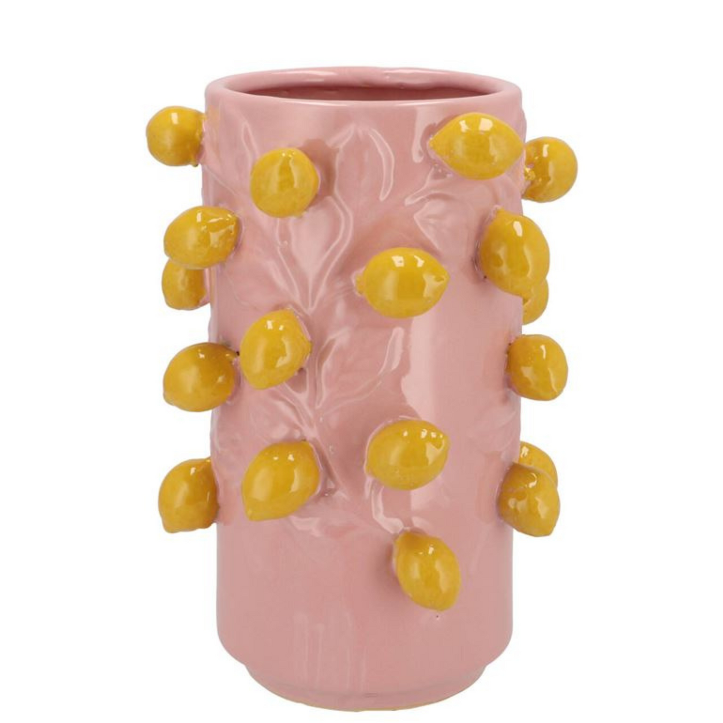 Vază Ceramică Roz cu Lămâi 3D – 21x31 cm
