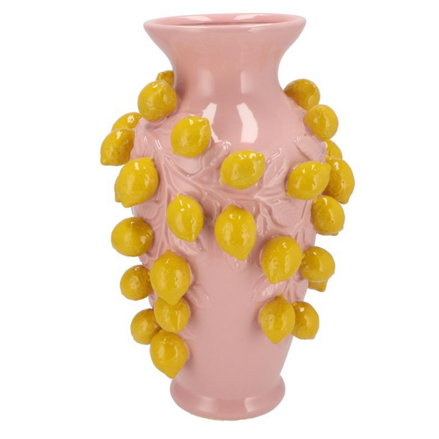 Vază Ceramică Roz cu Lămâi 3D – 24x38 cm