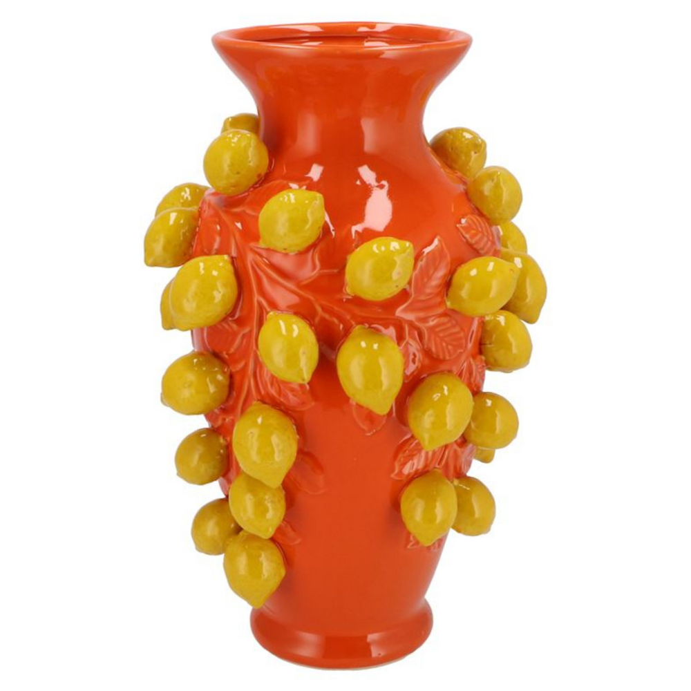 Vază Ceramică Portocalie cu Lămâi 3D – 24x38 cm