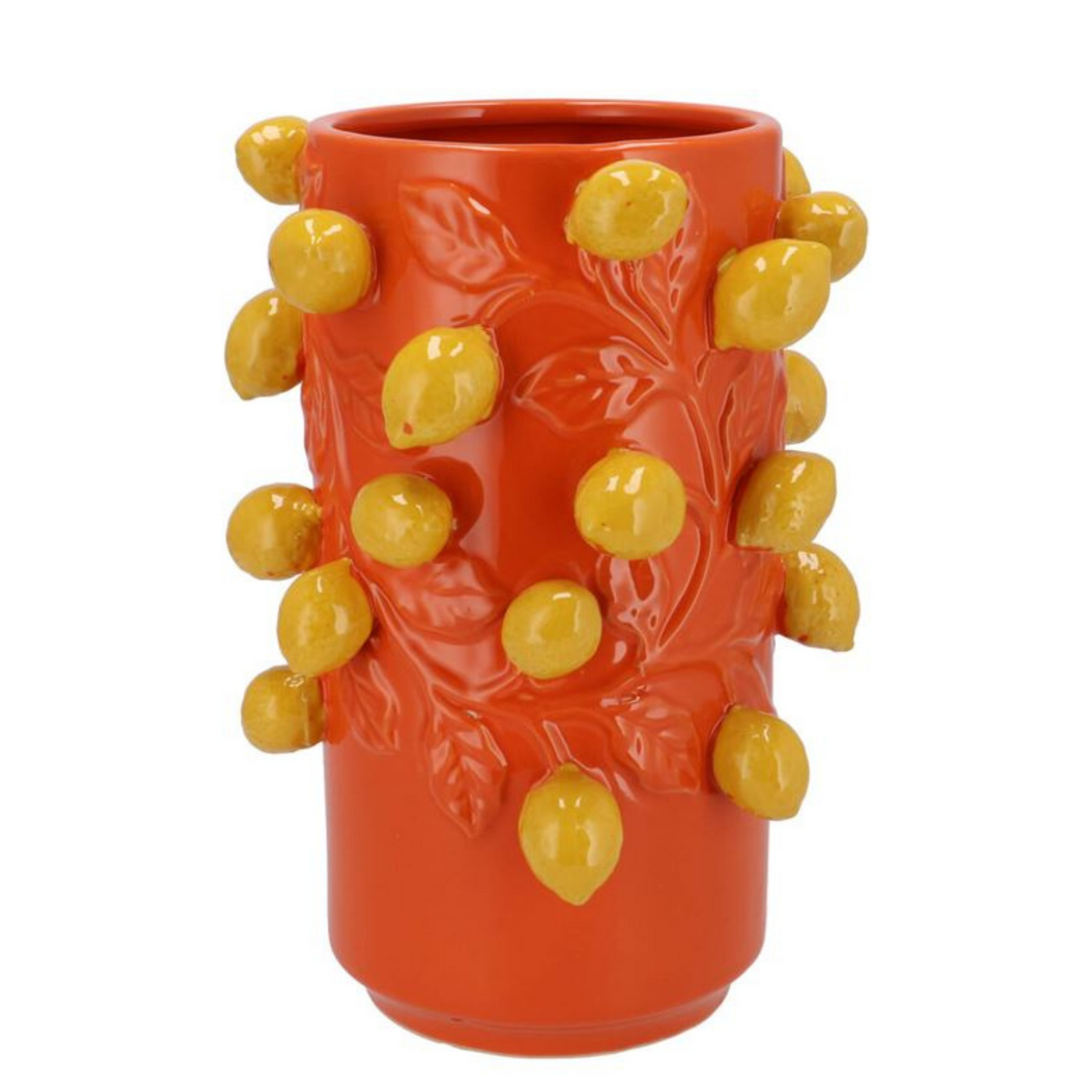 Vază Ceramică Portocalie cu Lămâi 3D – 21x31 cm