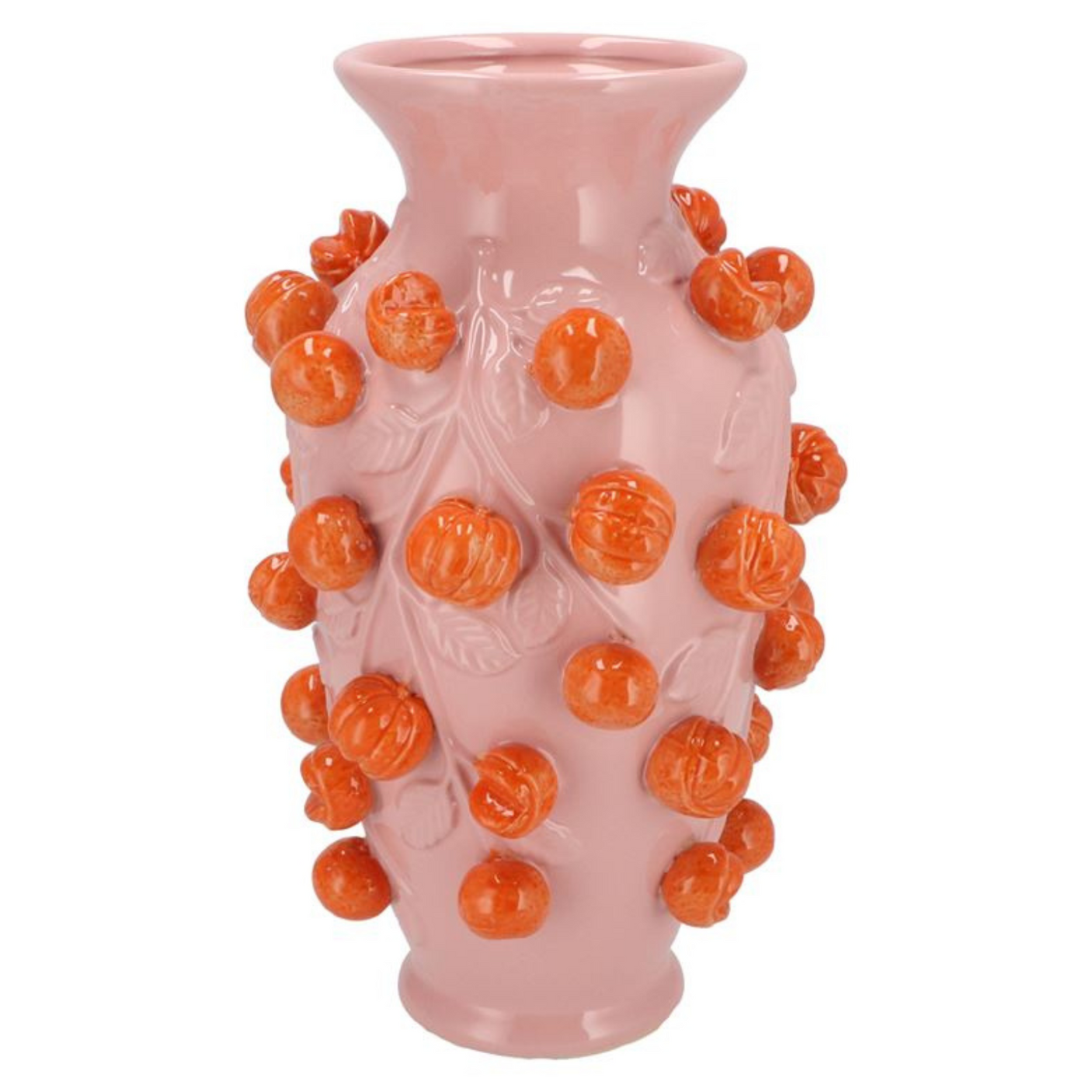 Vază Ceramică Roz cu Portocale 3D – 24x38 cm