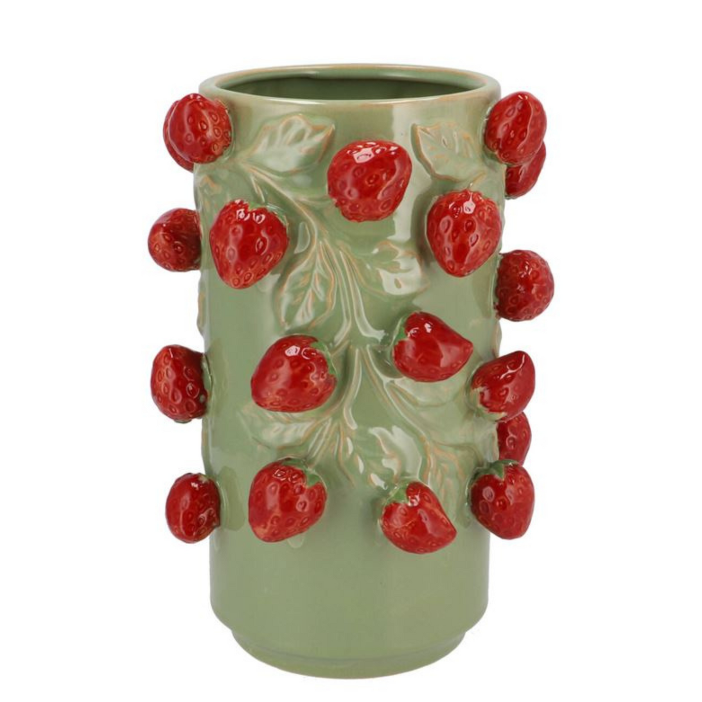 Vază Ceramică Verde cu Căpșuni 3D – 21x31 cm