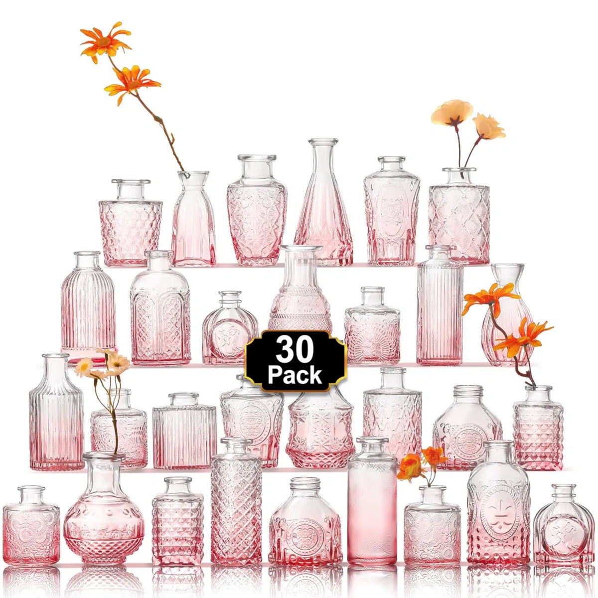 Set Vaze Mini Vintage Design, Modele Gravate din Sticla – 16, 30, 32 sau 45, diverse culori