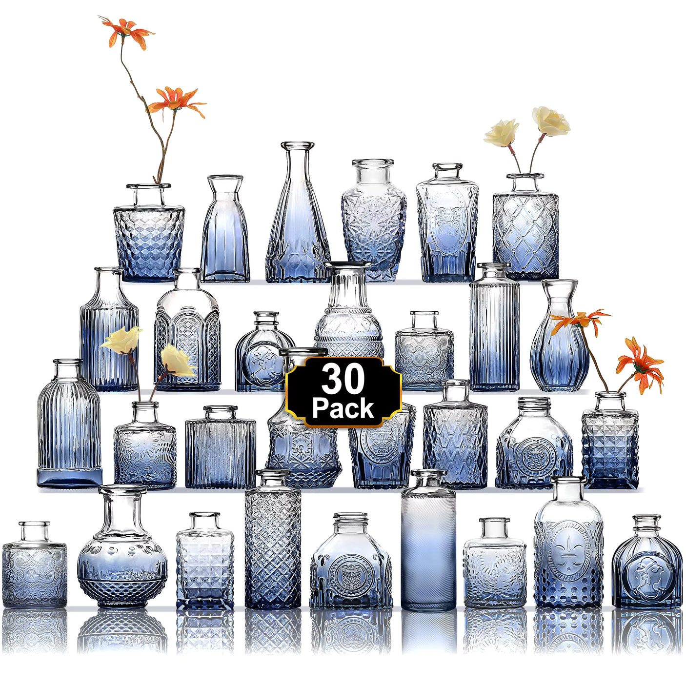 Set Vaze Mini Vintage Design, Modele Gravate din Sticla – 16, 30, 32 sau 45, diverse culori