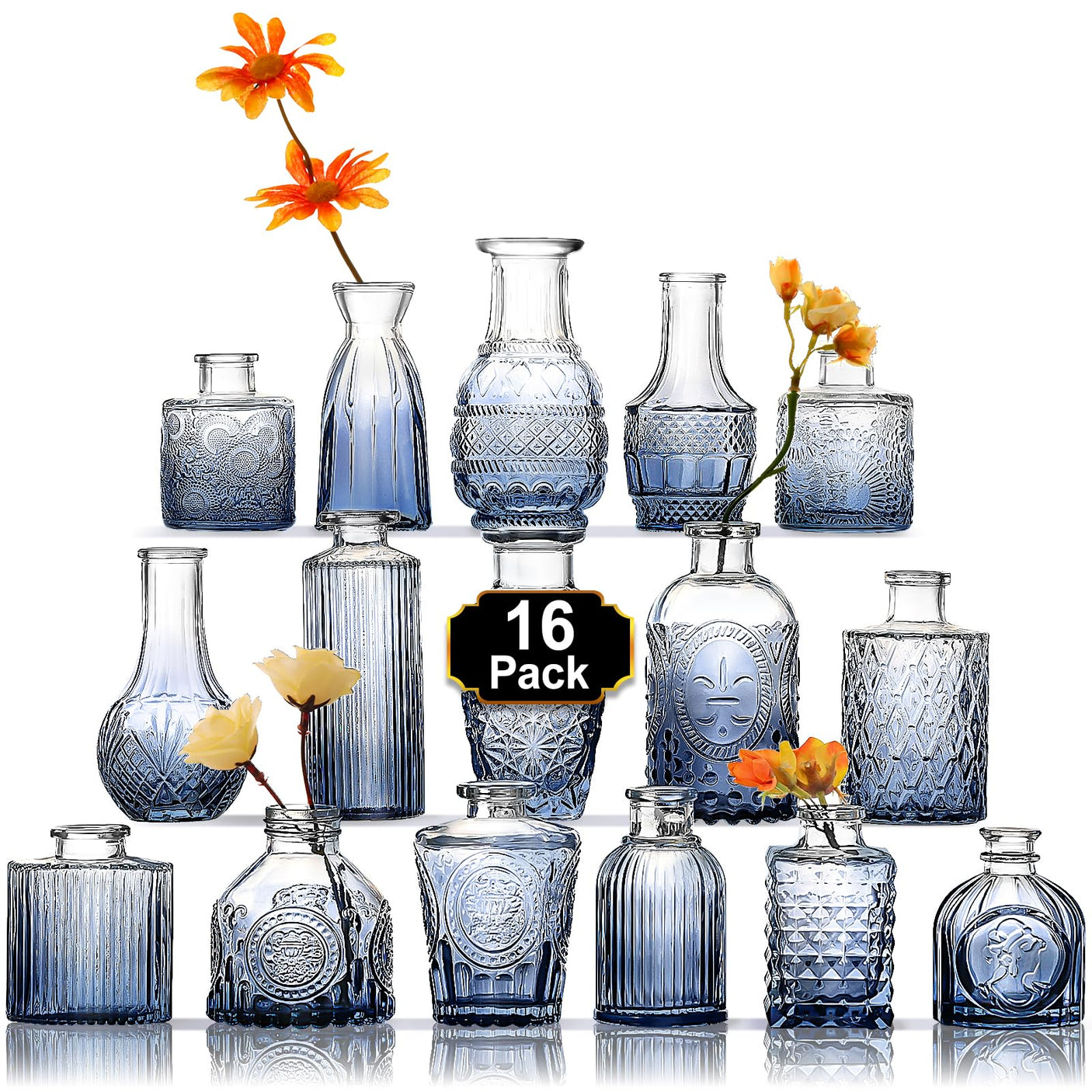 Set Vaze Mini Vintage Design, Modele Gravate din Sticla – 16, 30, 32 sau 45, diverse culori