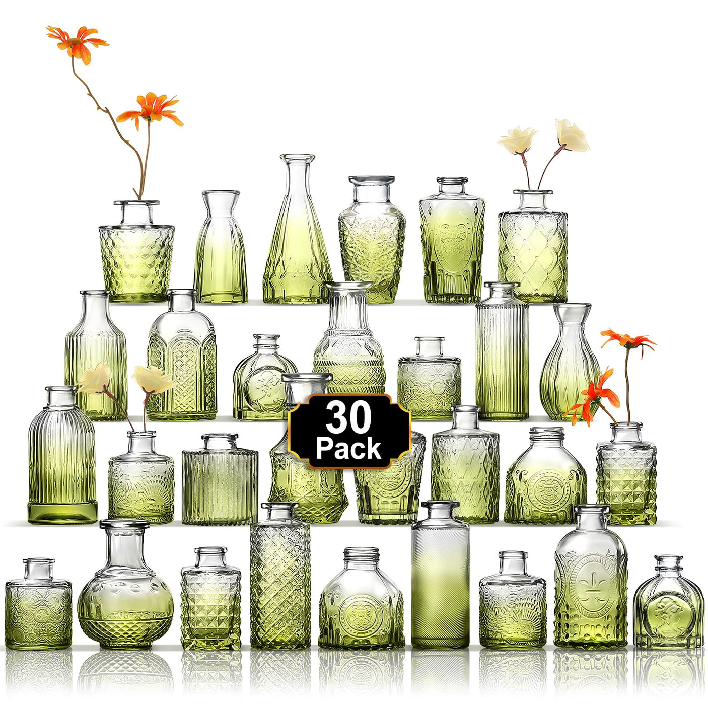 Set Vaze Mini Vintage Design, Modele Gravate din Sticla – 16, 30, 32 sau 45, diverse culori