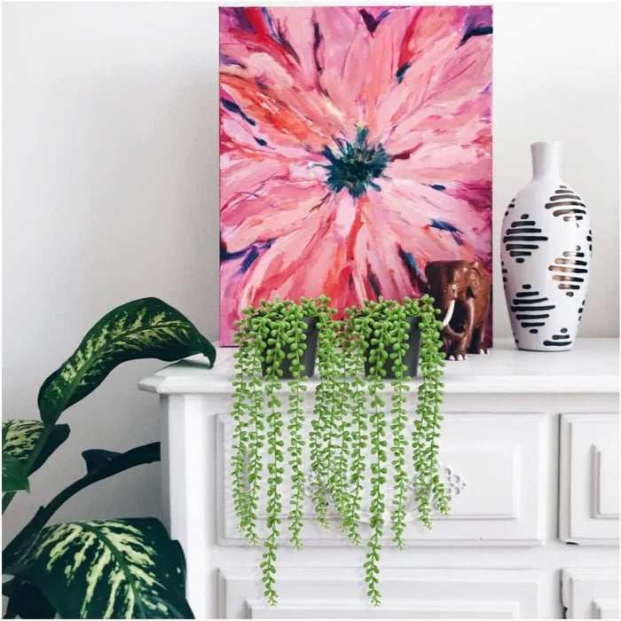 Planta Artificiala Agatatoare Colier de Perle (String of Pearls) 45cm, Ghiveci Negru