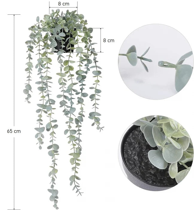 Planta Artificiala Agatatoare Eucalipt (Eucalyptus) Verde 56cm, Ghiveci Negru