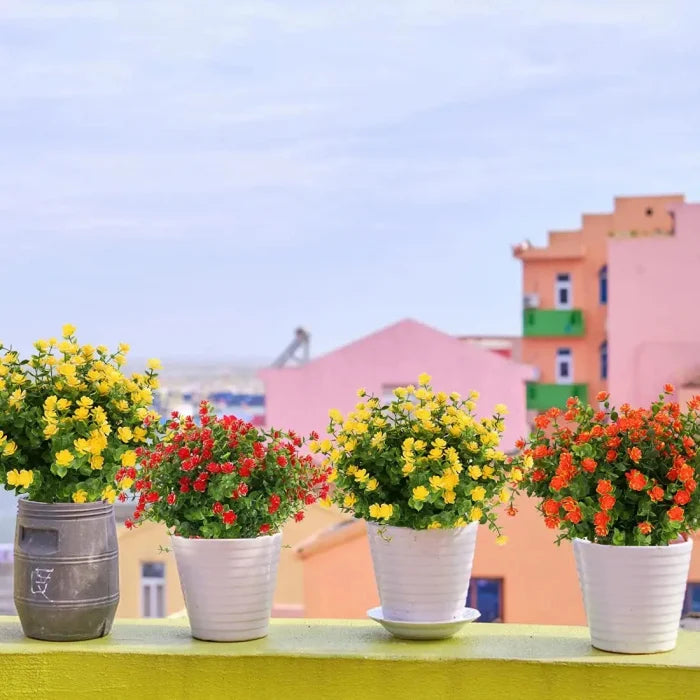 Buchet de Flori Artificiale Rezistente la UV - 5 Fire, 35 cm, Disponibil în 7 Culori (Alb, Violet, Galben, Roșu, Roz, Portocaliu, Roz Intens)