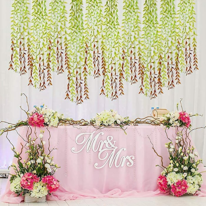 Set 10 Pachete Ghirlanda, Verde Si Maro, Cu Frunze De Salcie Artificiale, Lungime 1.1 m