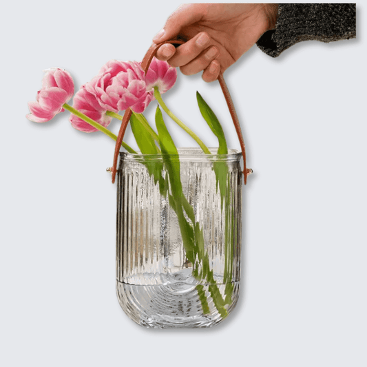 Vaza din Sticla cu Maner Detasabil – Transparenta, Texturata, 18 cm