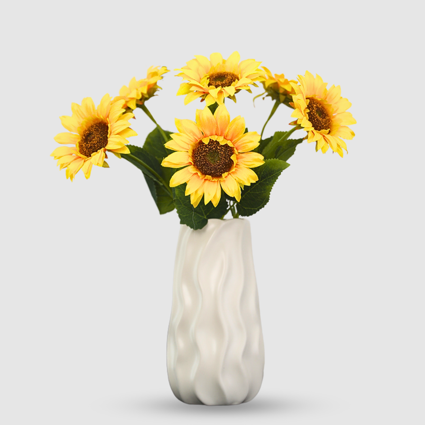 Buchet de Flori Artificiale Floarea-Soarelui - 45 cm, Disponibil în Culoare Galbenă - Opțiuni de 3 sau 5 Fire