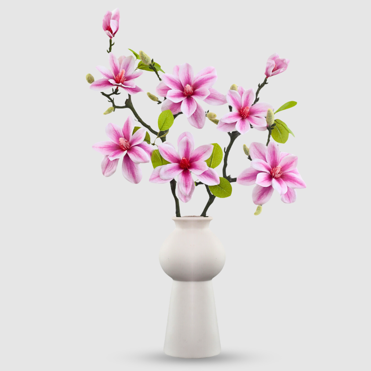 Magnolie Artificială - Crenguță Decorativă cu Flori Roz Pastel și Roz Șampanie, 56 cm, Disponibilă în Seturi de 1, 3 și 5 Fire