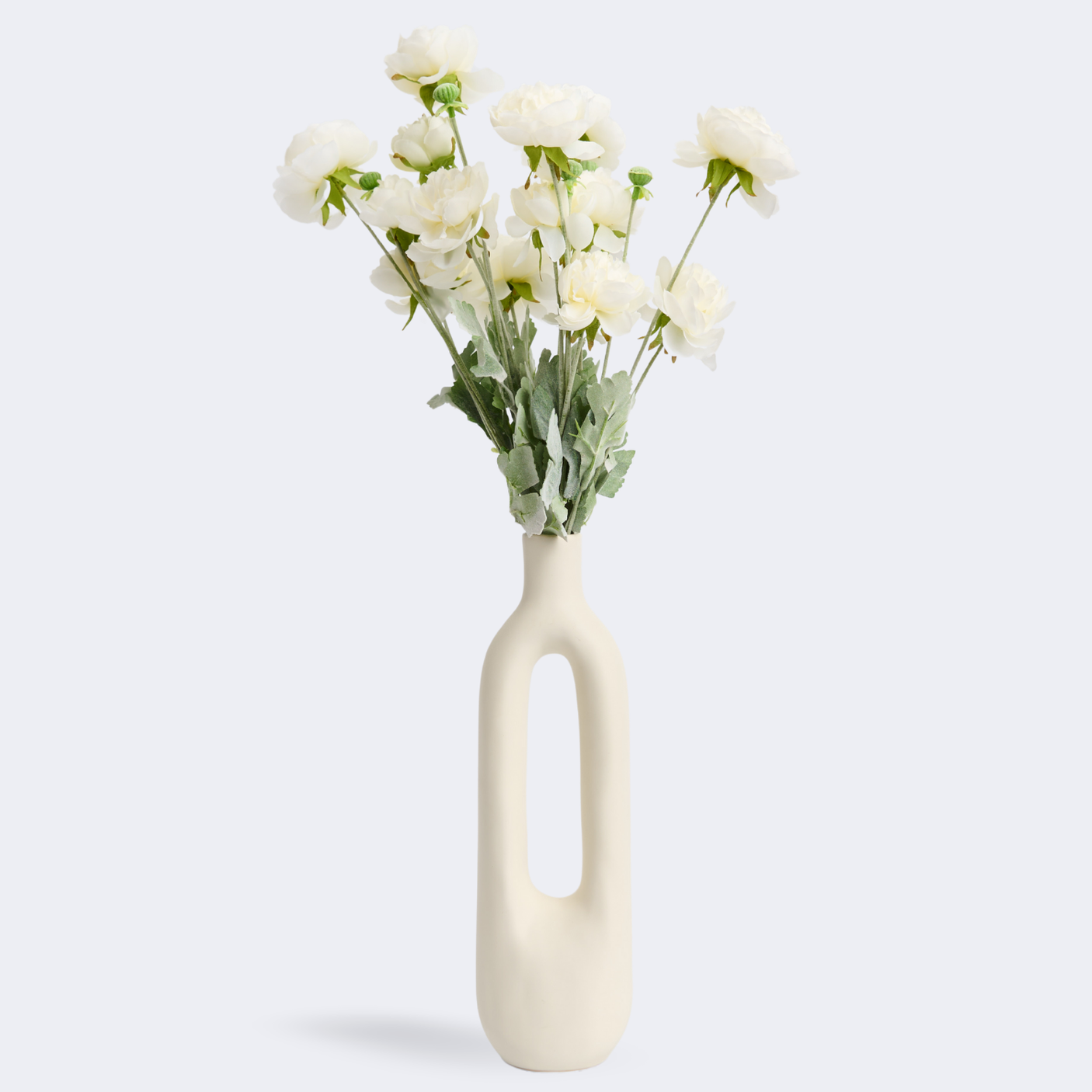 Buchet de Ranunculus Artificial (Piciorul Cocosului) - Set 3 si 5 Fire, Culori Mov, Alb, Portocaliu, Lungime 60 cm