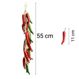 2 Seturi Chili Iute Realist, Funie de Ardei Artificiali din Plastic, Rosu si Verde, Lungime 55 cm