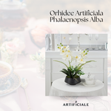 Orhidee Artificiala Phalaenopsis Alba – 45 cm, ghiveci ceramic inclus