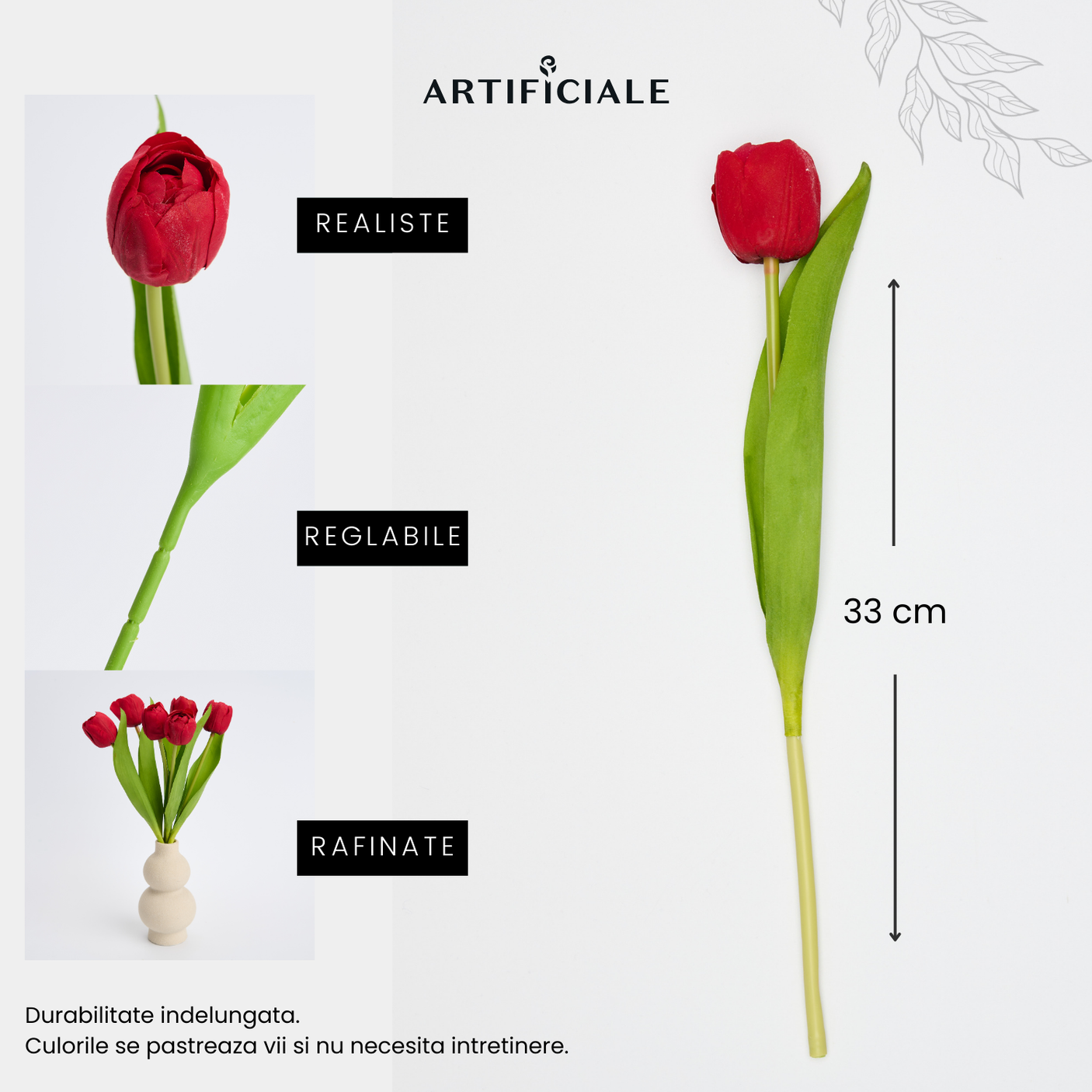 Buchet 6 Fire Lalele Artificiale Roșii - Realist și Elegant, Ideal pentru Decoruri Sofisticate