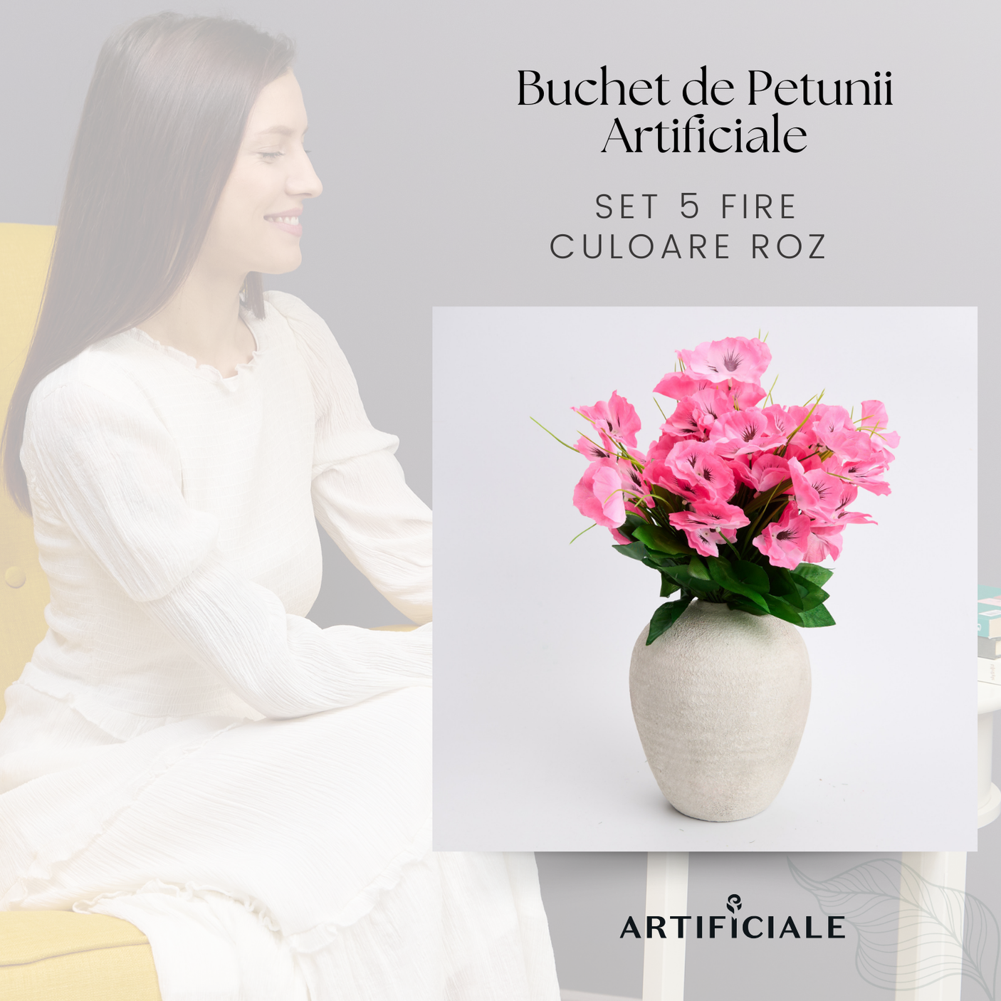 Buchet de Flori Artificiale Petunii - 5 Fire per Culoare (Roșu, Roz, Mov, Galben)