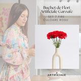 Buchet de Flori Artificiale Garofite - Set 5 sau 7 Fire per Culoare (Roz, Rosu, Galben) - 49 cm