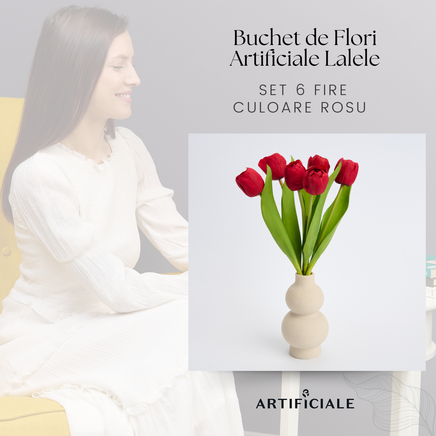 Buchet 6 Fire Lalele Artificiale Roșii - Realist și Elegant, Ideal pentru Decoruri Sofisticate