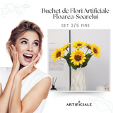 Buchet de Flori Artificiale Floarea-Soarelui - 45 cm, Disponibil în Culoare Galbenă - Opțiuni de 3 sau 5 Fire