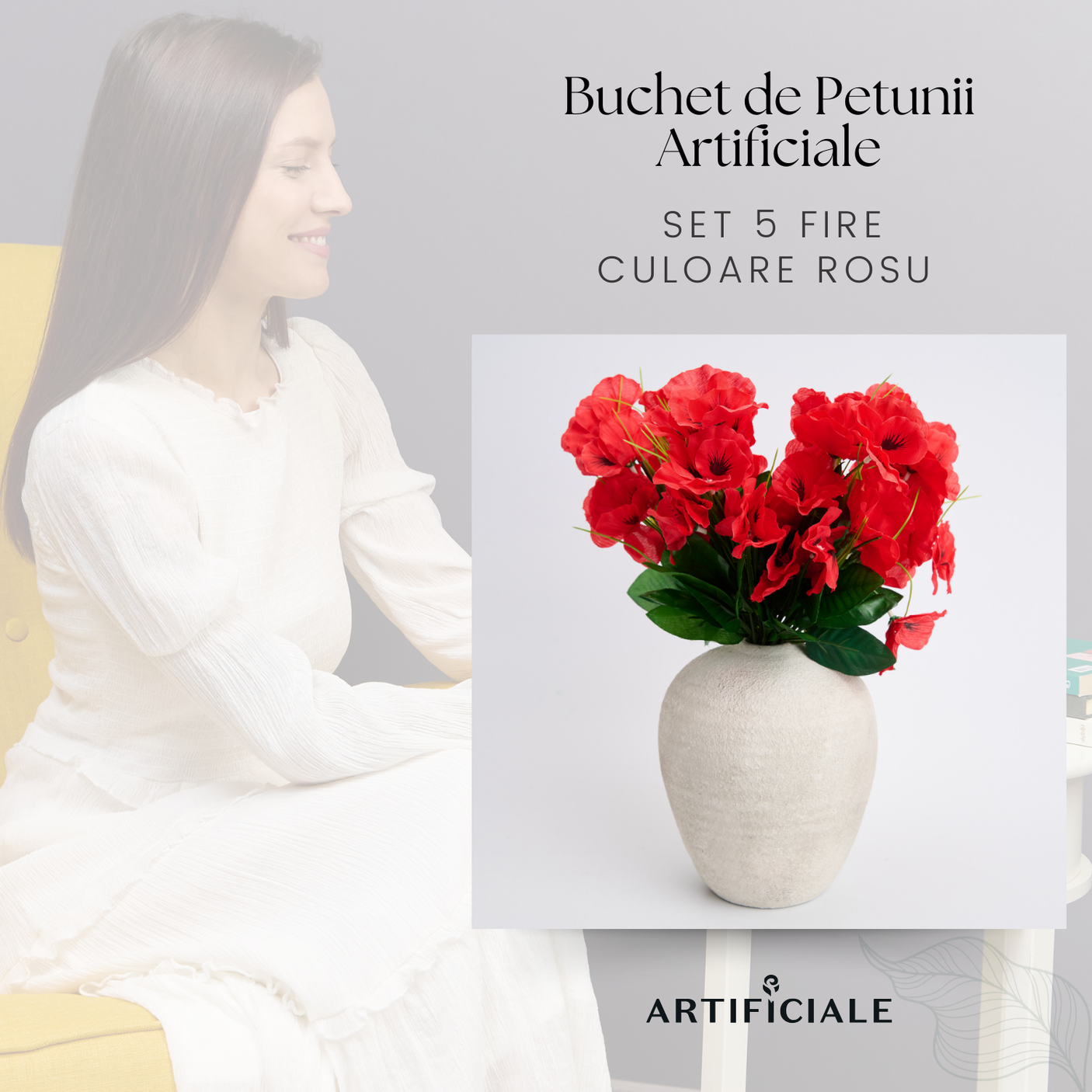 Buchet de Flori Artificiale Petunii - 5 Fire per Culoare (Roșu, Roz, Mov, Galben)