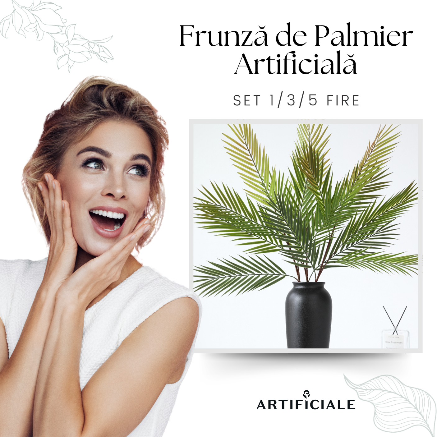 Frunză de Palmier Artificială - 93 cm, Disponibilă la Bucată sau Seturi de 3 și 5 Fire