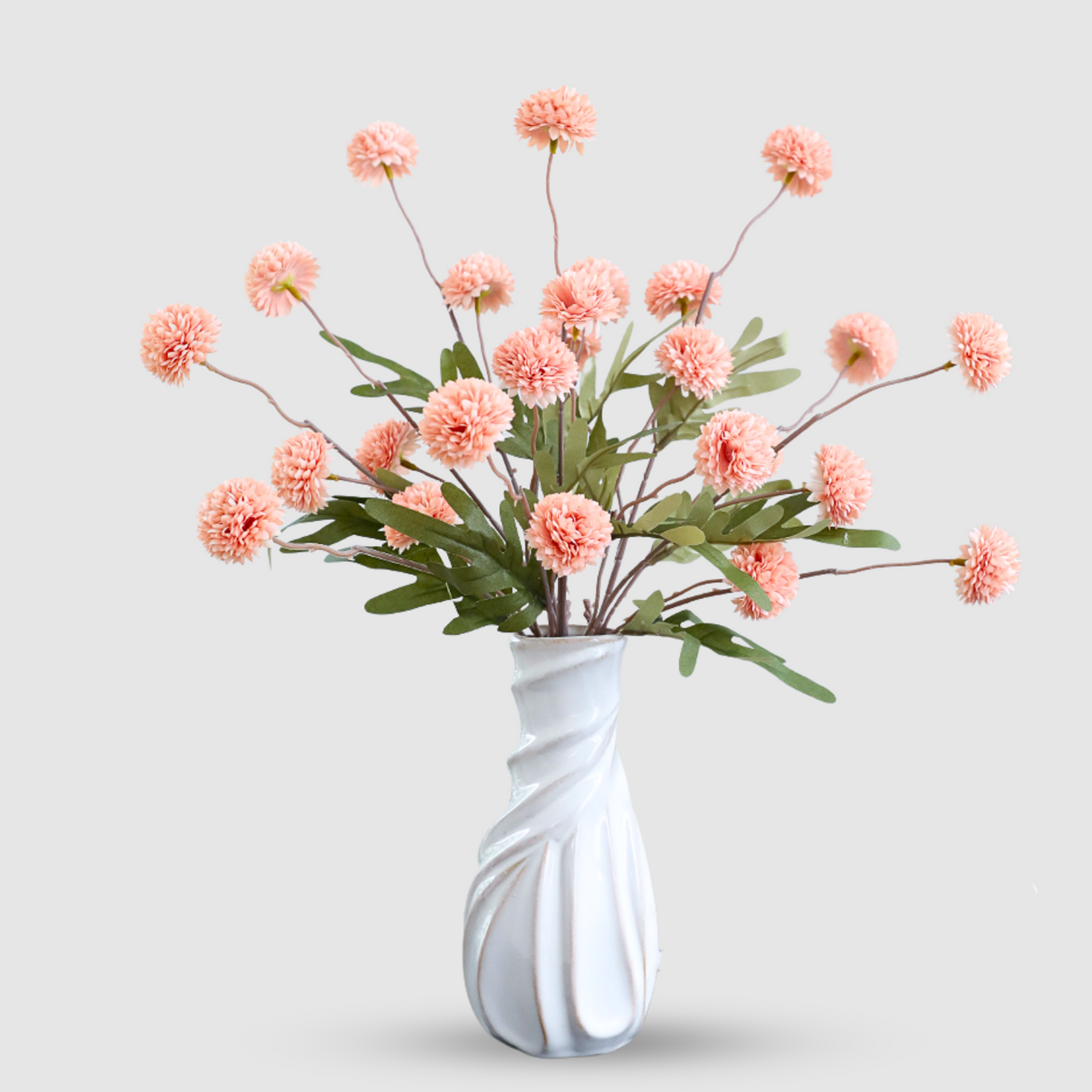 Buchet de Puf Regal Artificial - 51 cm, Disponibil în 4 Culori (Alb Crem, Roz, Alb, Galben) - Opțiuni de 1, 3 sau 5 Fire cu 5 Flori pe Fir