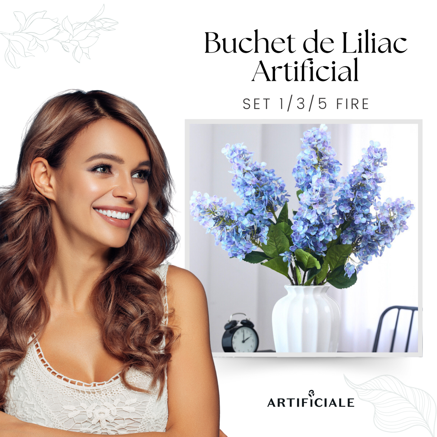 Buchet de Liliac Artificial - 73 cm, Disponibil în 2 Culori (Lila, Alb) - Opțiuni de 1, 3 sau 5 Fire