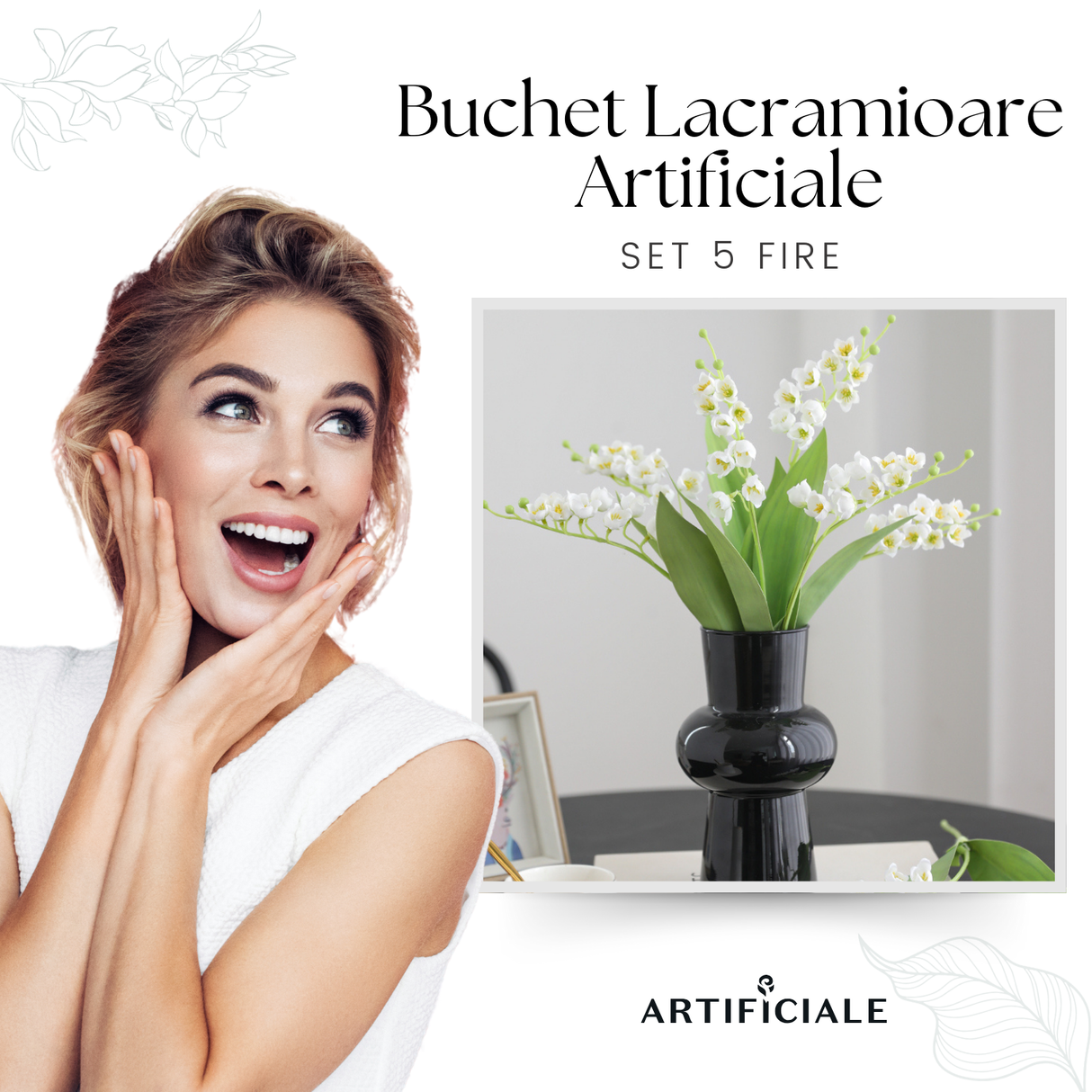 Buchet de Lăcrămioare Artificiale cu 3 sau 5 Fire - Eleganță Delicată pentru Un Decor de Poveste