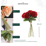 Buchet de Trandafiri Artificiali - 7 Fire, 38 cm, Roșu sau Roz - Eleganță și Rafinament pentru Decorul Tău