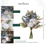 Buchet de Dalii Artificiale Albe și Albastre – Lungime 50 cm, Design Realist, Ideal pentru Decoruri Elegante