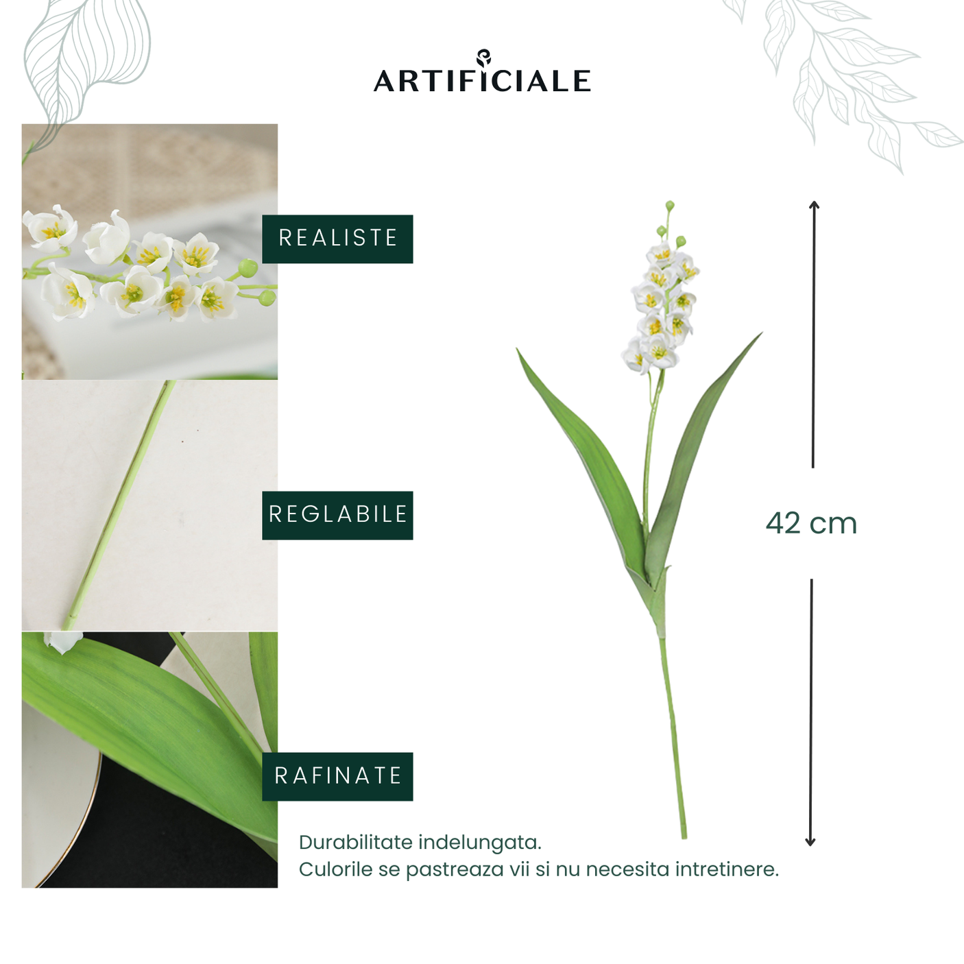 Buchet de Lăcrămioare Artificiale cu 3 sau 5 Fire - Eleganță Delicată pentru Un Decor de Poveste