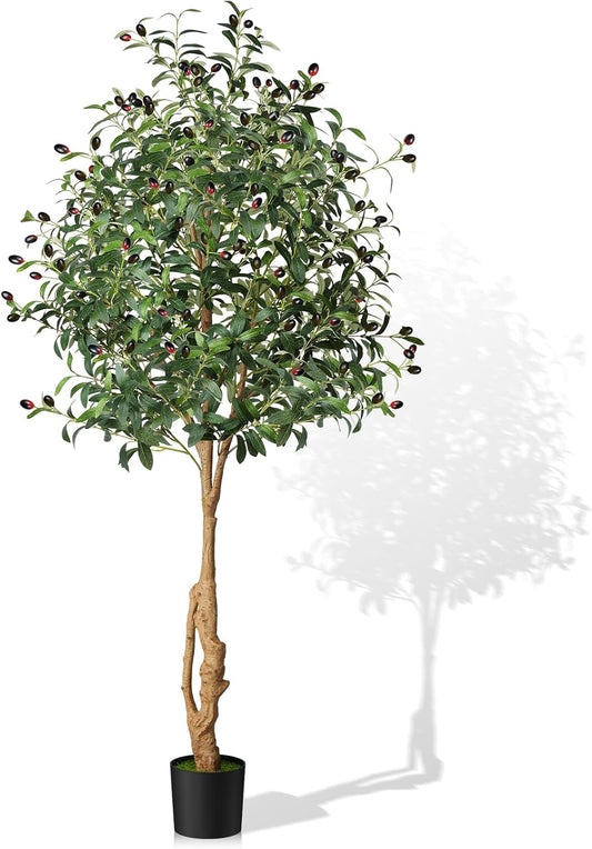 Măslin Artificial - 150 cm, 3 Tulpini din Lemn Natural, Frunze Realiste și Fructe Decorative