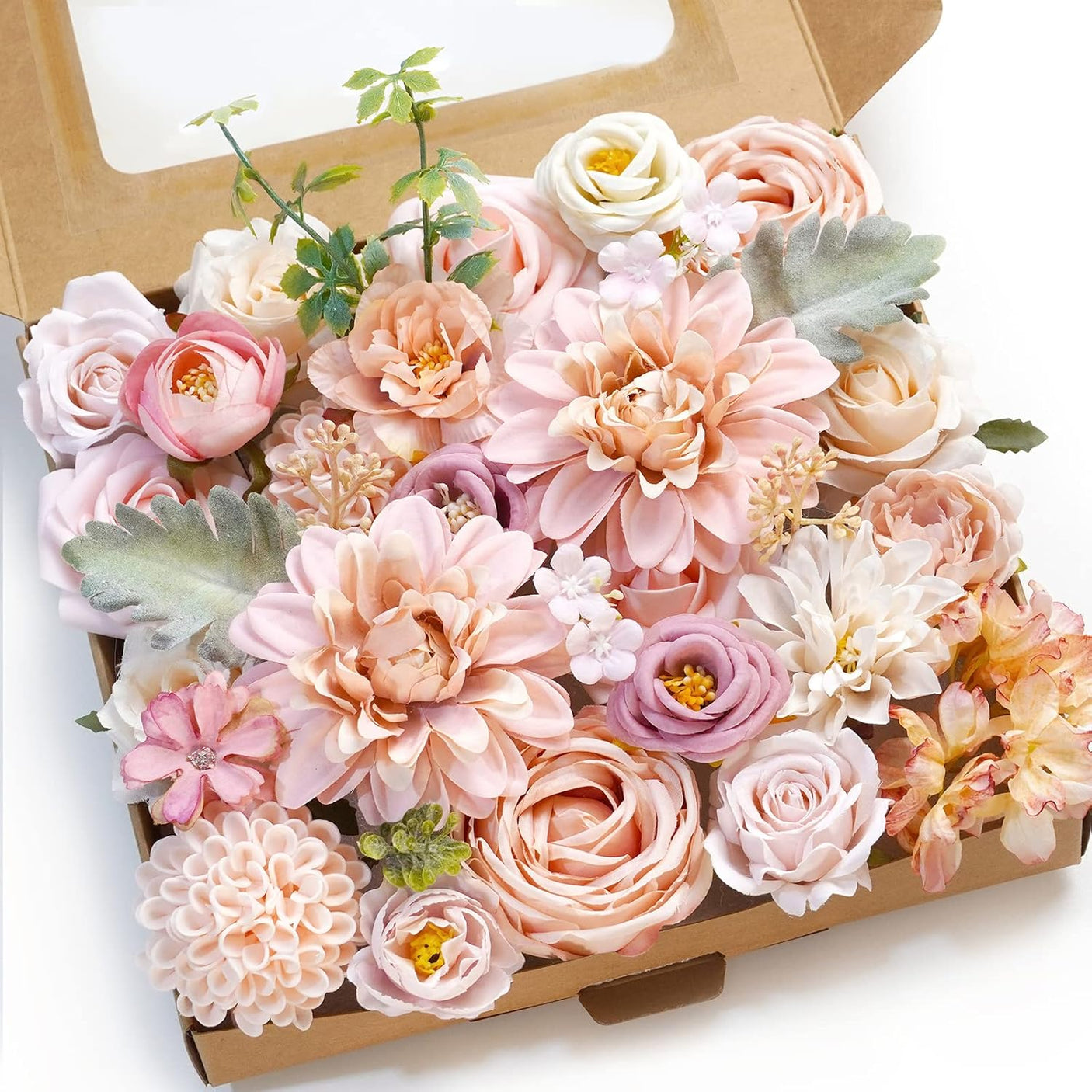 Cutie cu Flori Artificiale Mix Roz Romantic – set decorativ pentru aranjamente DIY, nunta si casa