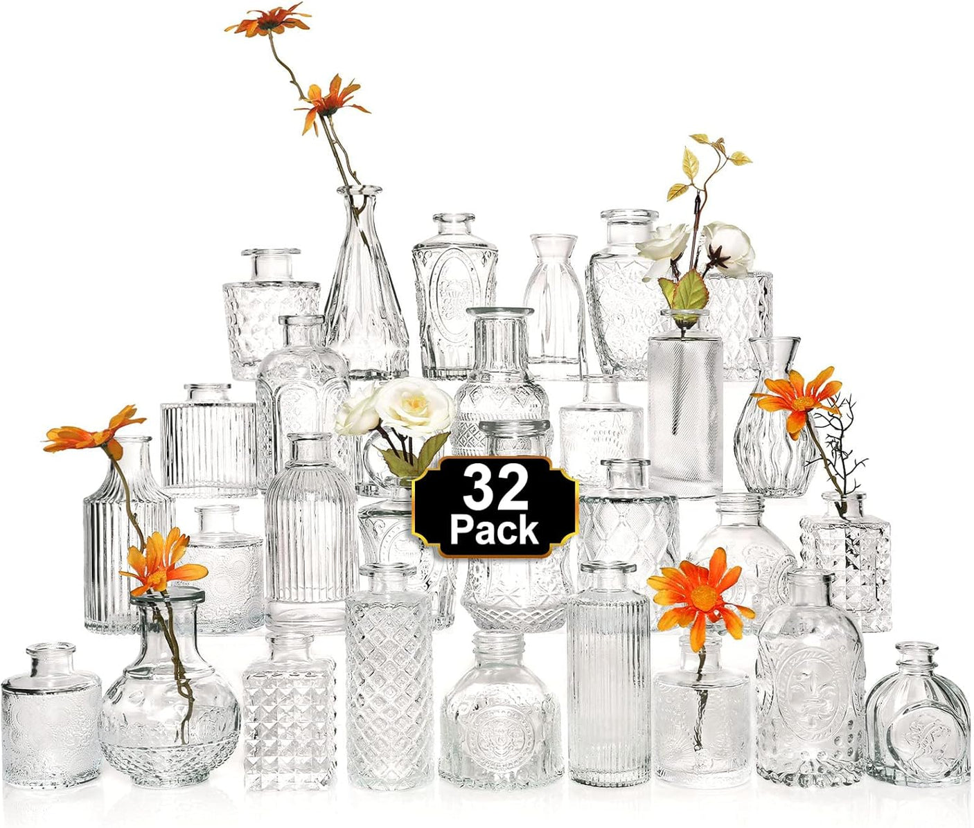 Set Vaze Mini Vintage Design, Modele Gravate din Sticla – 16, 30, 32 sau 45, diverse culori