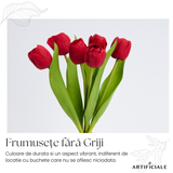 Buchet 6 Fire Lalele Artificiale Roșii - Realist și Elegant, Ideal pentru Decoruri Sofisticate