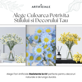 Buchet de Margarete Artificiale - 6 Fire, Disponibil în 3 Culori (Alb, Albastru, Galben)