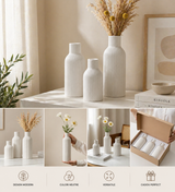 Set 3 Vaze Ceramice Decorative Albe cu Design Modern Minimalist