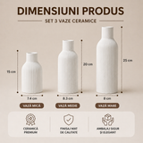 Set 3 Vaze Ceramice Decorative Albe cu Design Modern Minimalist