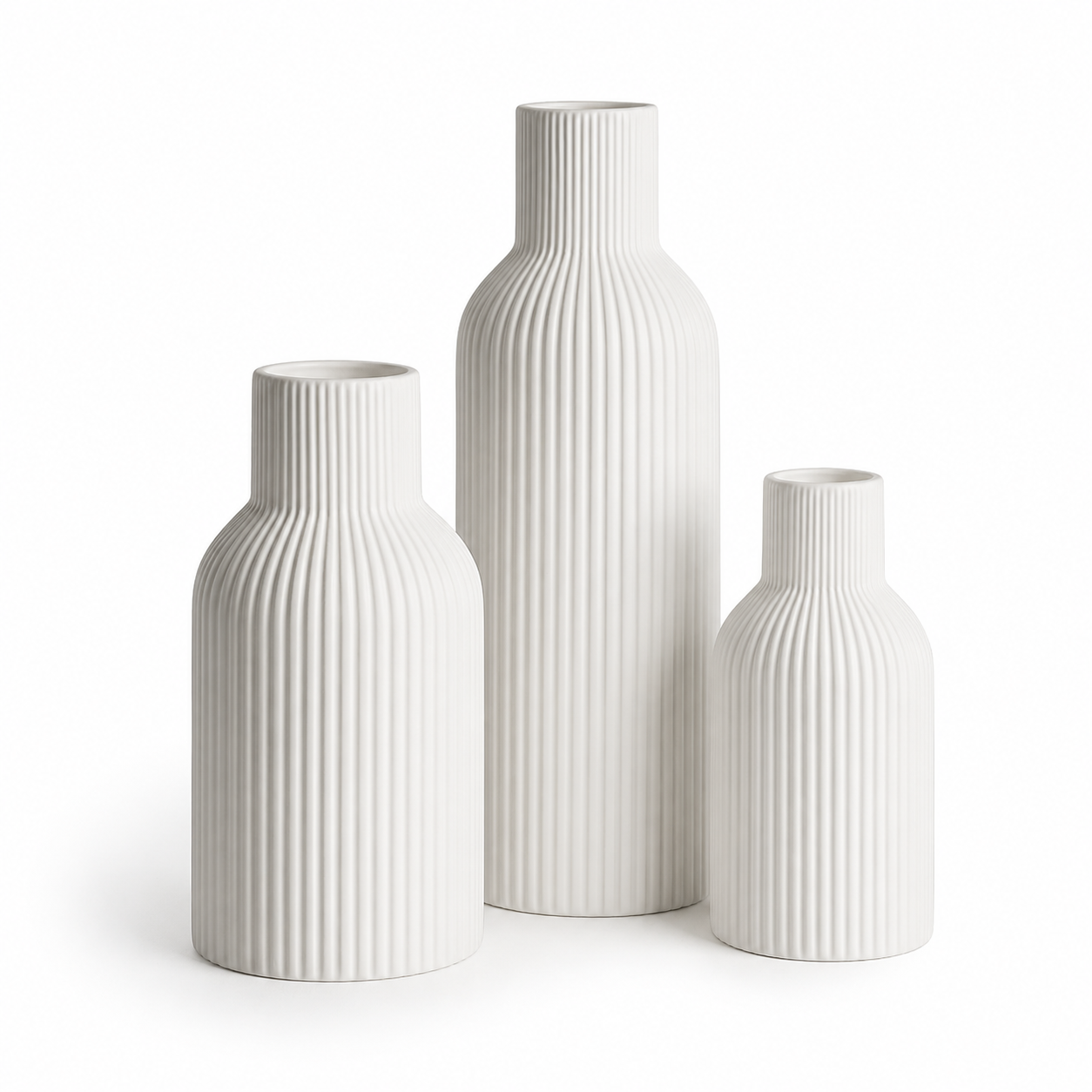 Set 3 Vaze Ceramice Decorative Albe cu Design Modern Minimalist