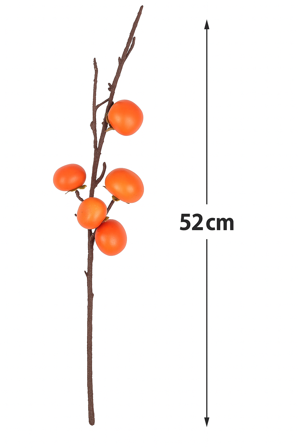 Buchet de 5 Fire Fructe Decorative Persimmon (Kaki Decorativ), Portocaliu, 52 cm