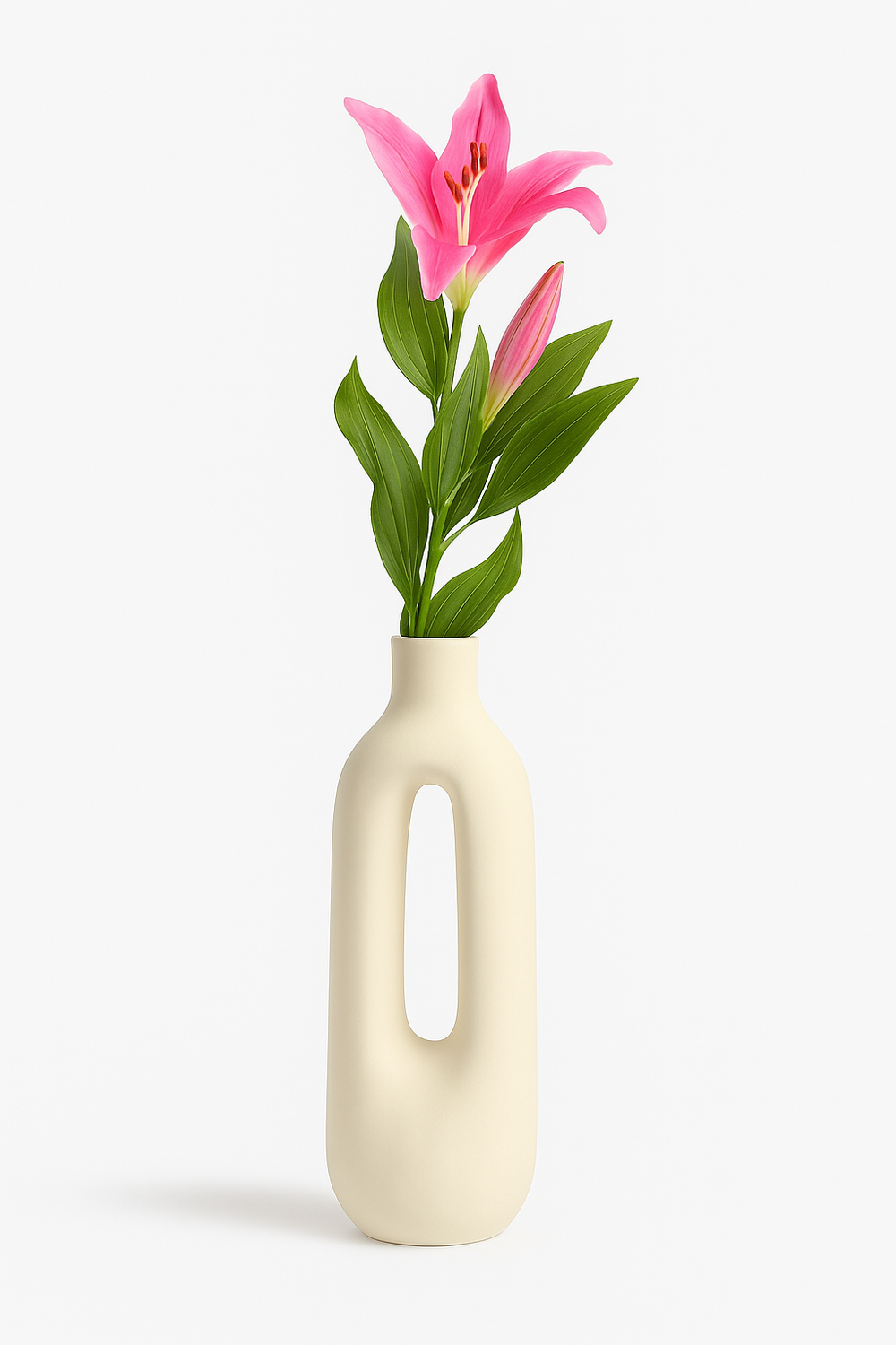 Crin Artificial 3D cu 2 Flori – 1 Fir, Roz sau Alb, 58 cm