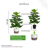 Planta Artificiala Ficus Lyrata – 60 cm, cu ghiveci din plastic si cos decorativ din bumbac